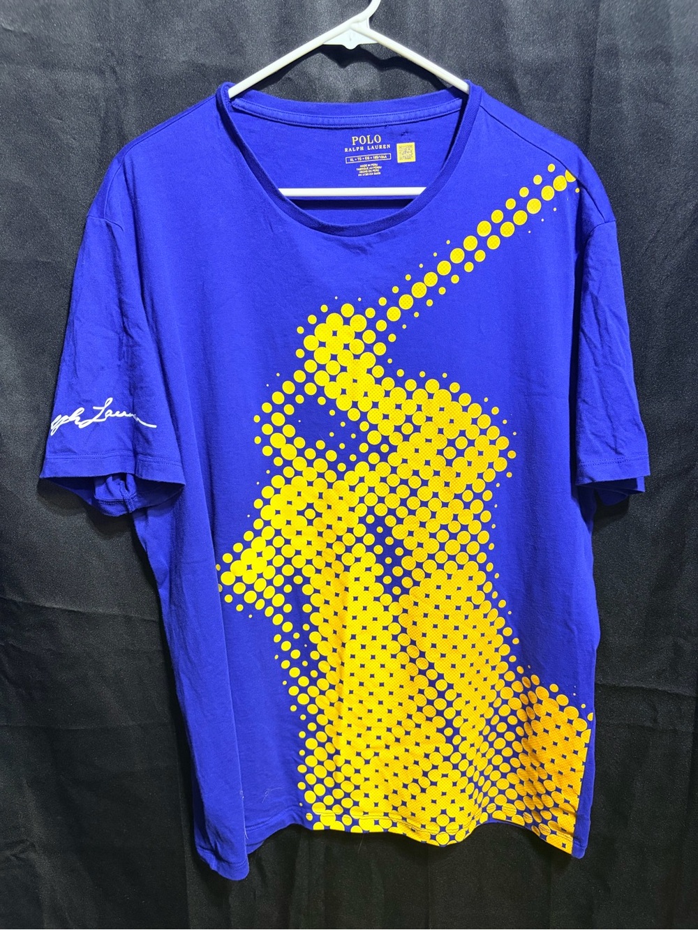 Polo by Ralph Lauren Men’s Royal Blue Short Sleeve Tee with Yellow Dot Graphic